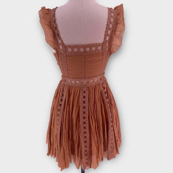Free People FP One Verona Boho Chic Romantic Woodland Fairy Dress Brown S - Picture 4 of 13